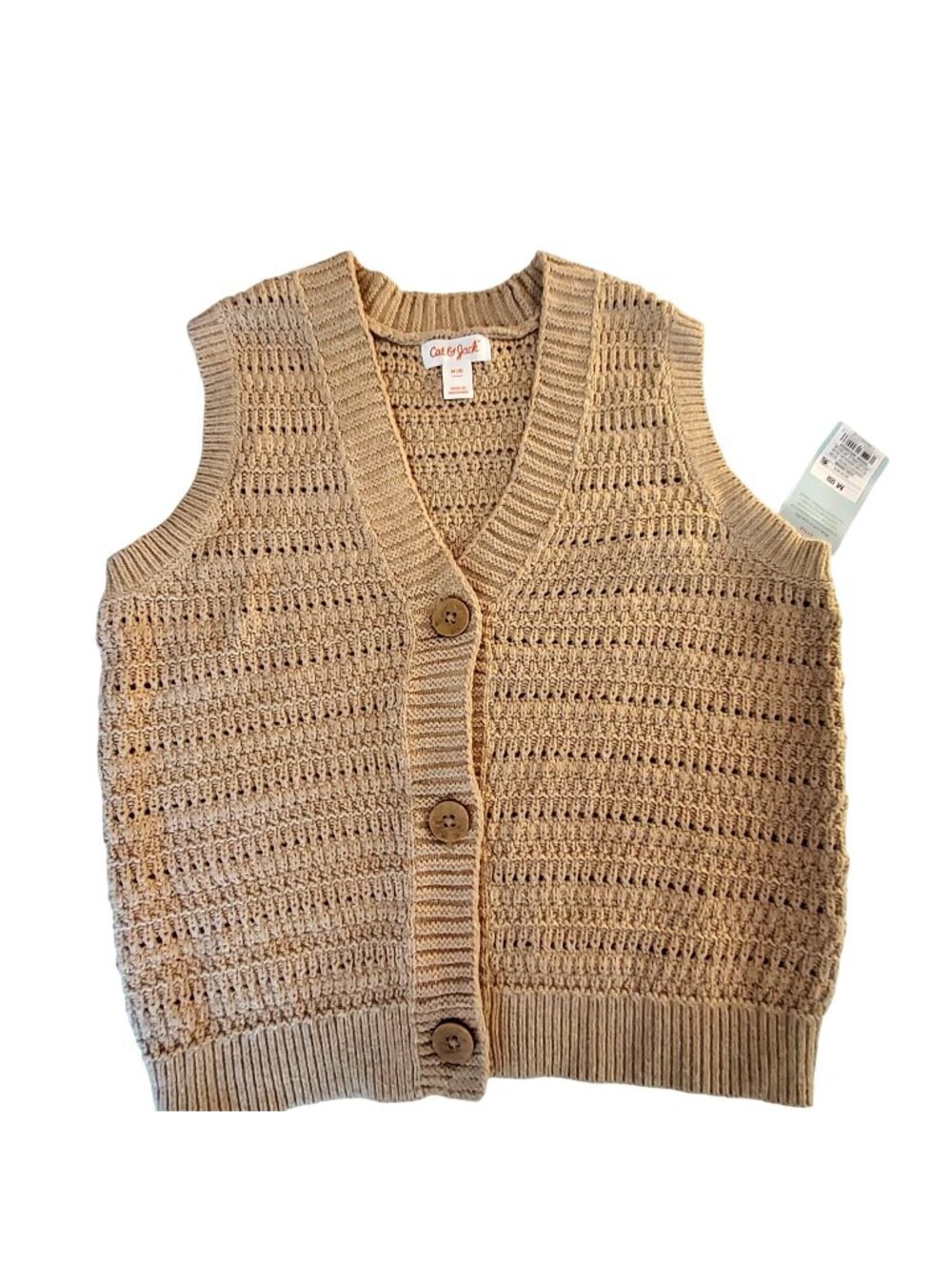 Cat & Jack Girls Camel Button-Down Knit Sweater Vest Size  M (8)  Ribbed hem